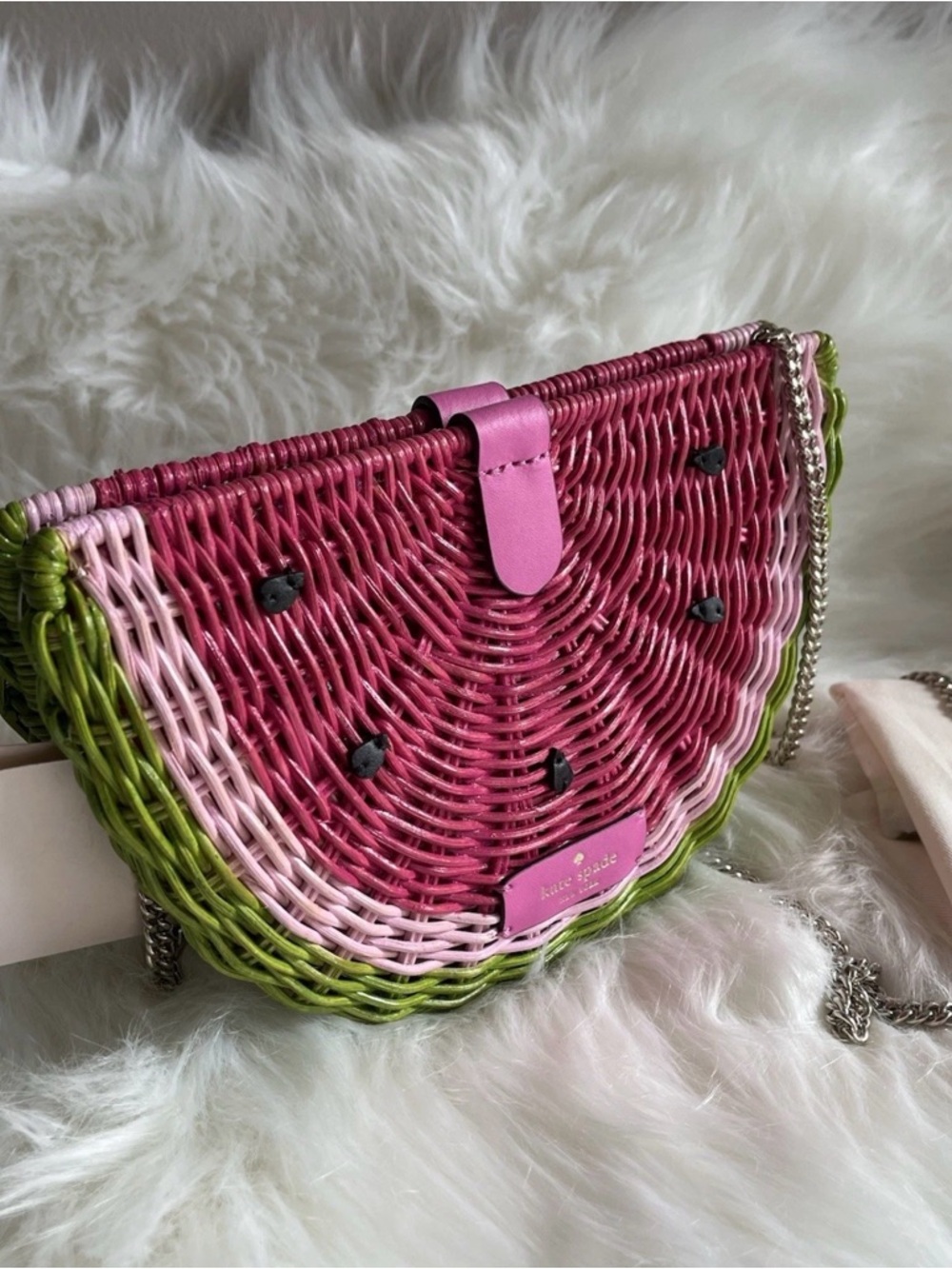 Kate Spade New York Picnic Perfect Watermelon Crossbody Wicker leather bag purse - Picture 6 of 9